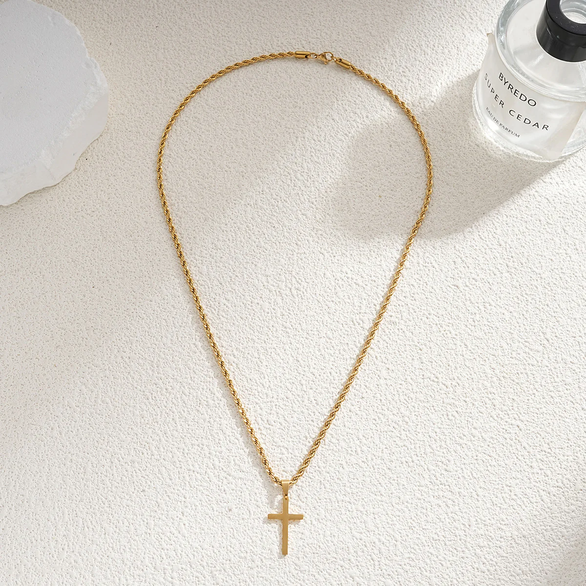 KC Gold Thin Spiral Chain Cross Pendant Minimalist Necklace - Image 2