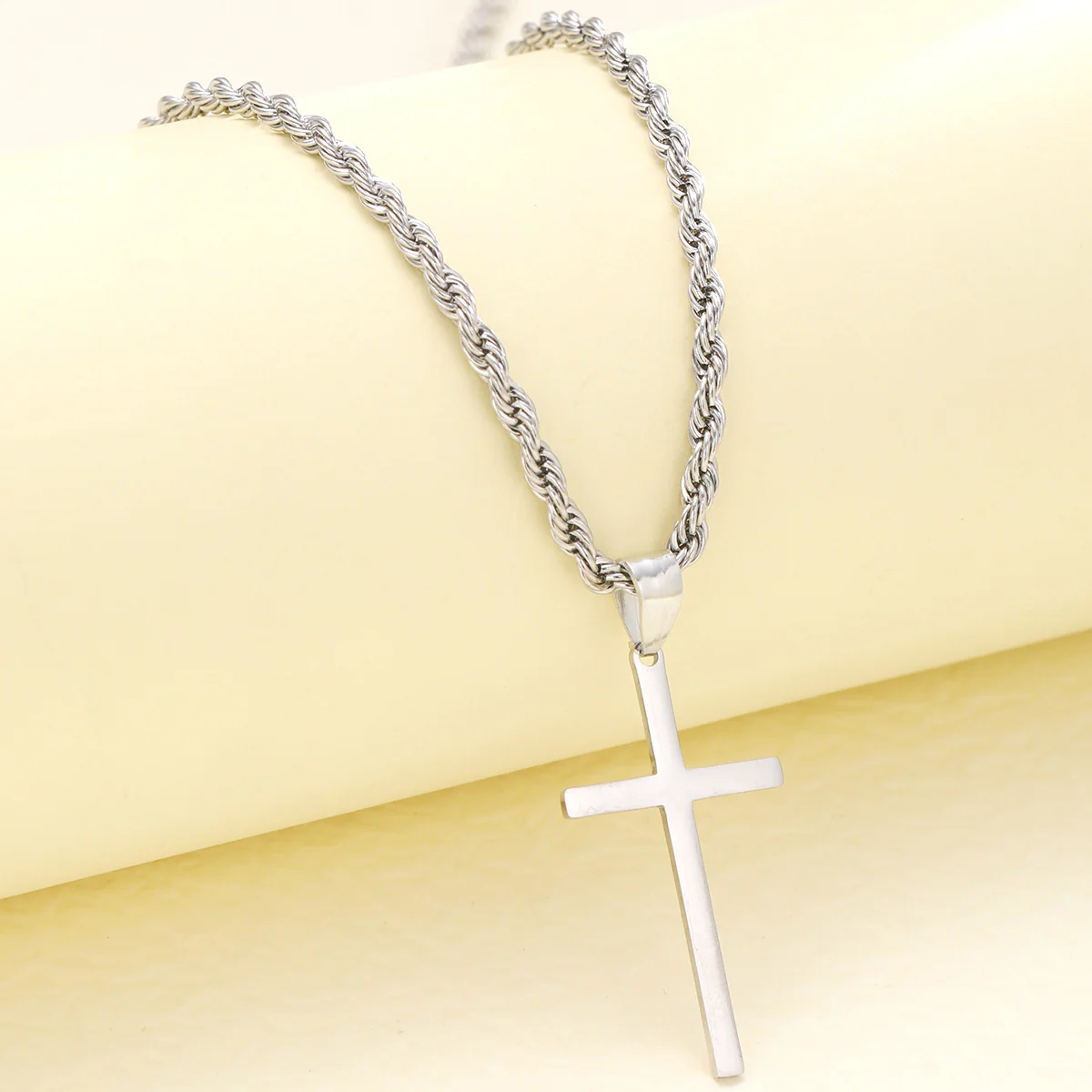 KC Gold Thin Spiral Chain Cross Pendant Minimalist Necklace - Image 7
