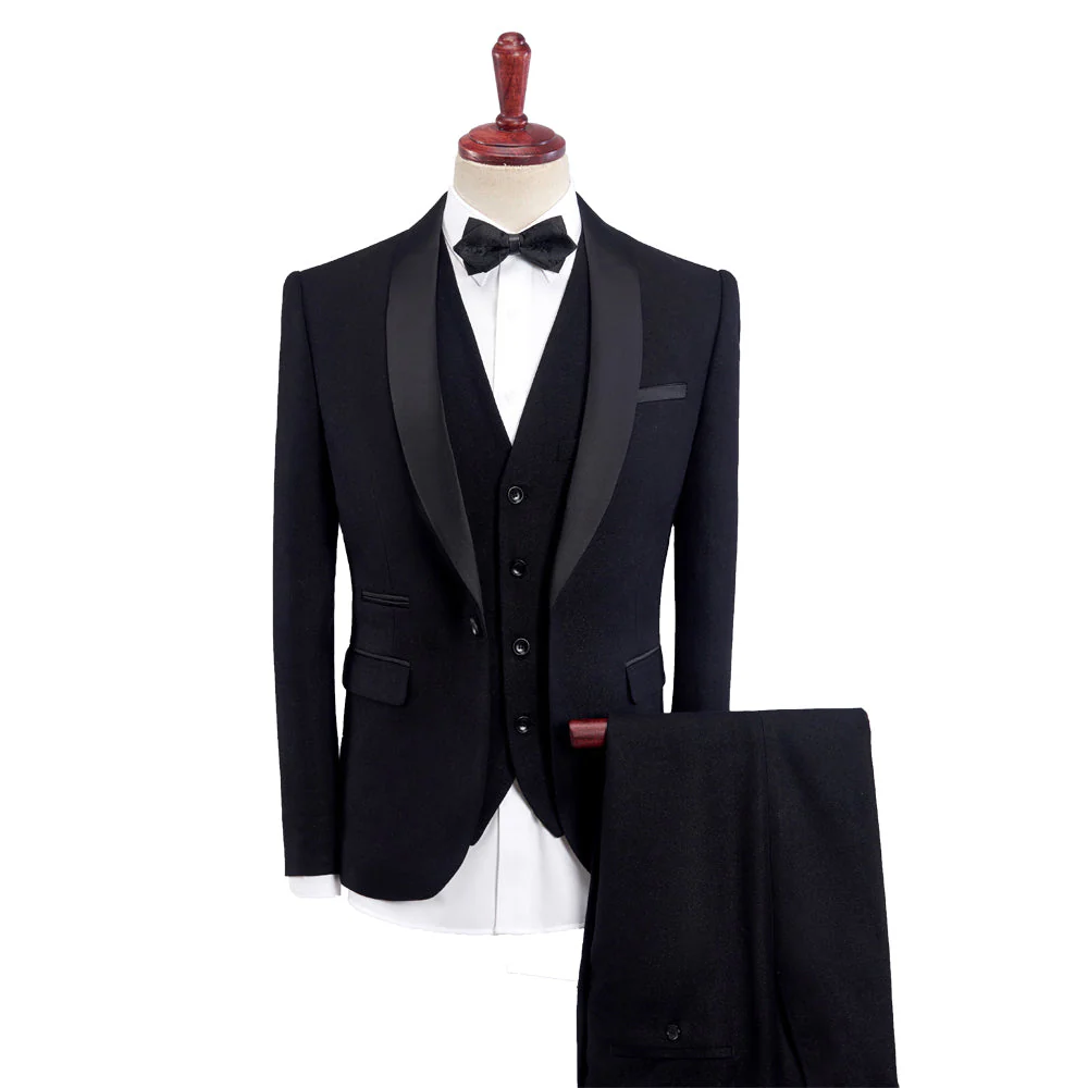 Khaki Burgundy Blue Gray Black Men's Tailored Fit Single Breasted One-button 3 Pieces Solid Colored Wedding Suits - Image 2