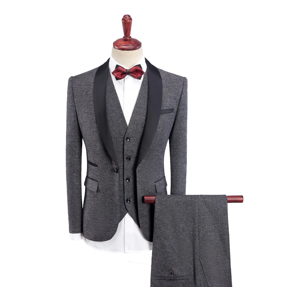 Khaki Burgundy Blue Gray Black Men's Tailored Fit Single Breasted One-button 3 Pieces Solid Colored Wedding Suits - Image 3