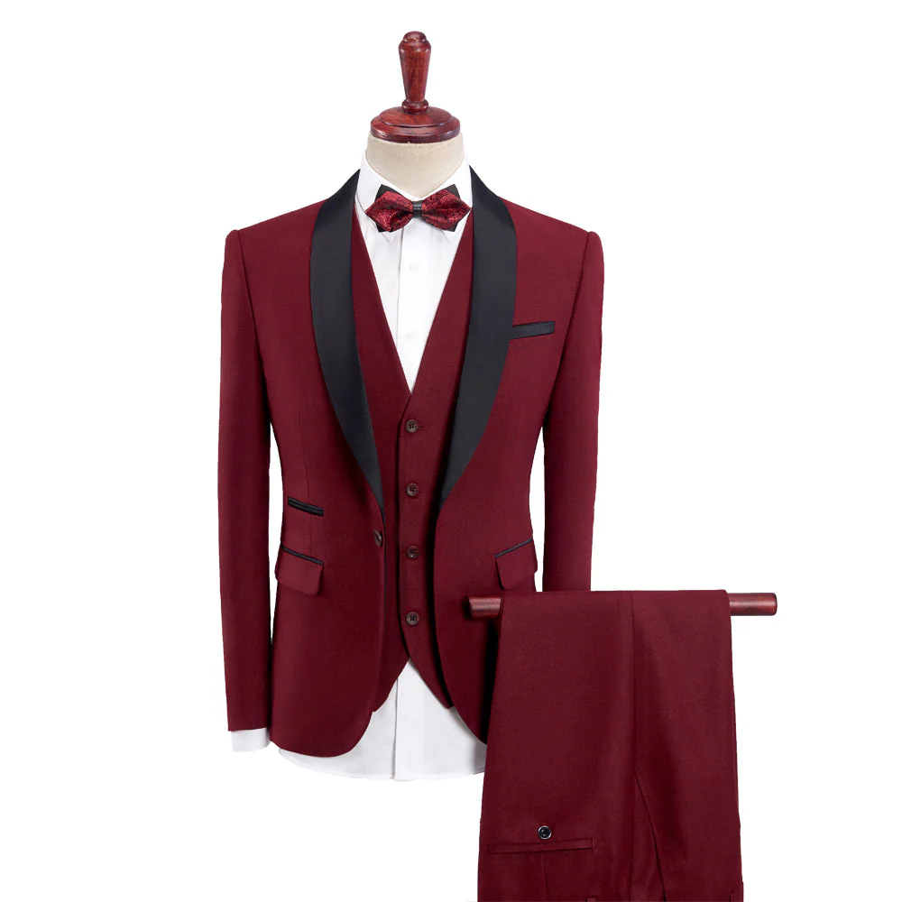 Khaki Burgundy Blue Gray Black Men's Tailored Fit Single Breasted One-button 3 Pieces Solid Colored Wedding Suits - Image 4