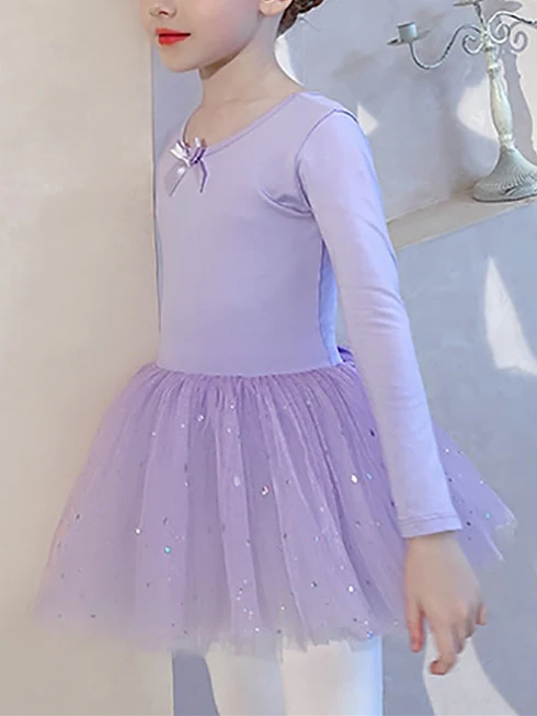 Kids' Dancewear Bowknot Lace Solid Long Sleeve Girls' Performance Cotton Blend Tulle - Image 3