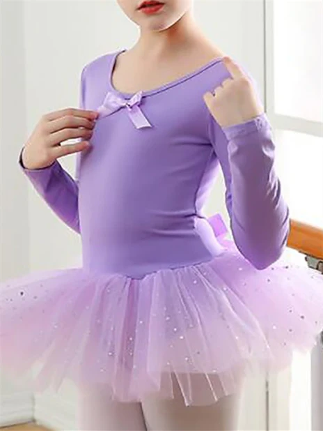 Kids' Dancewear Dress Splicing Long Sleeve Girls' Performance Cotton Blend Tulle - Image 5