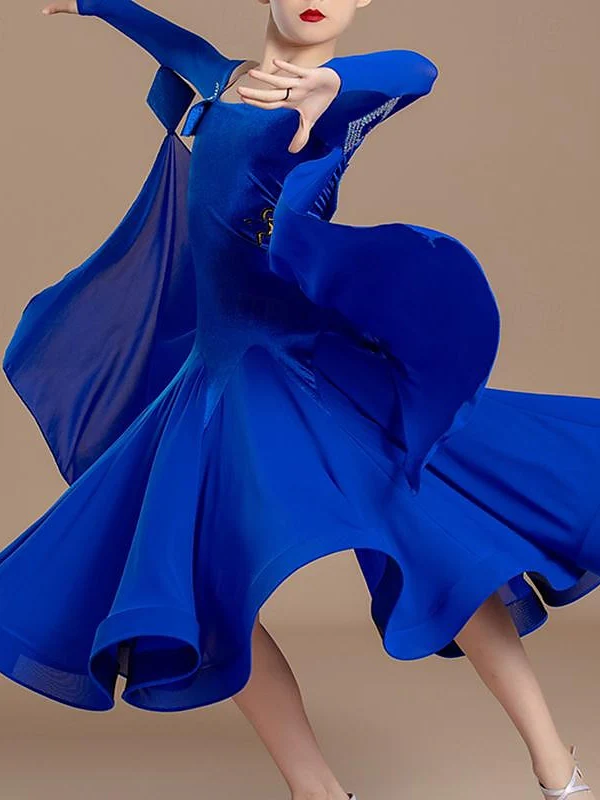Kids' Dancewear Dress Splicing Off Shoulder Long Sleeve Girls' Performance & Mesh Velvet - Image 3