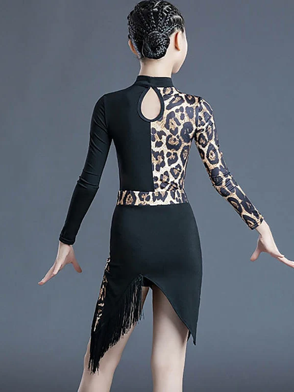 Kids' Dancewear Printing Tassel Splicing High Neck Long Sleeve Girls' Performance Polyester - Image 2