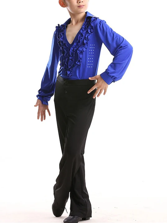 Kids' Dancewear Ruffles Crystals/Rhinestones Long Sleeve Boys Polyester Performance - Image 2