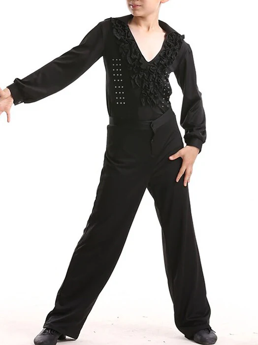 Kids' Dancewear Ruffles Crystals/Rhinestones Long Sleeve Boys Polyester Performance - Image 4