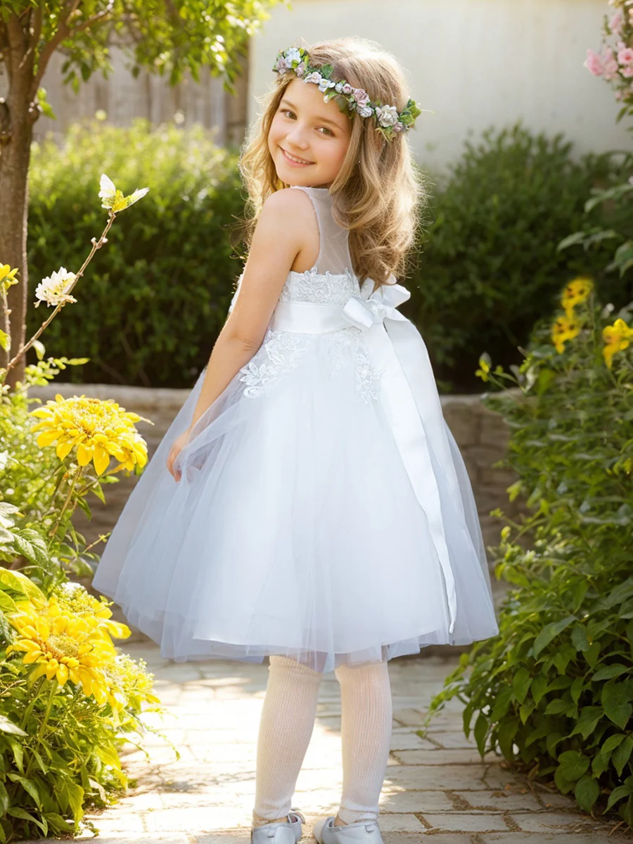 Lace Tulle Knee-length First Communion Flower Girl Dress - Image 5
