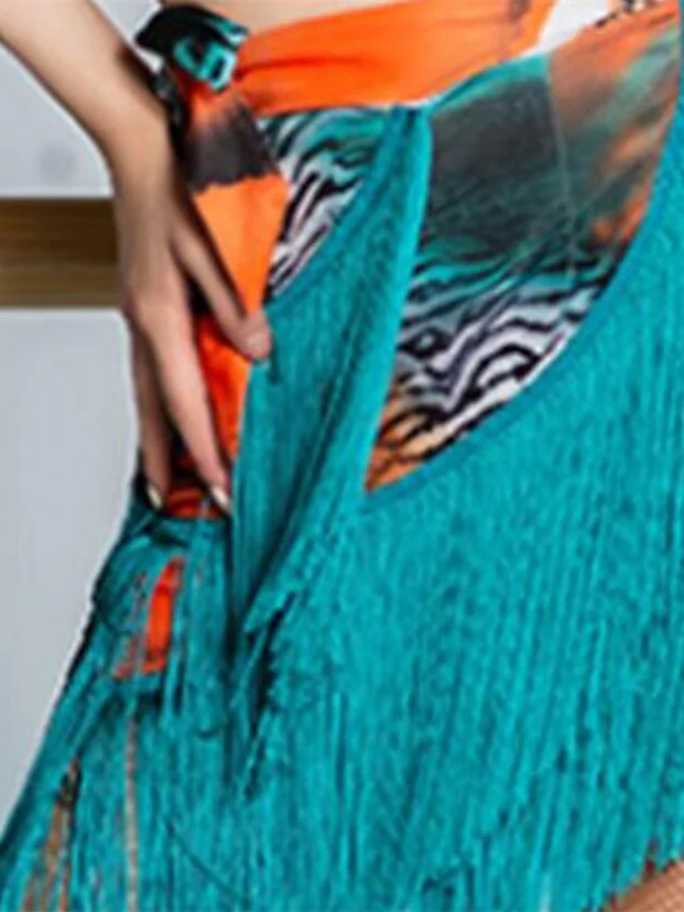 Latin Dance Ballroom Dance Skirts Leopard Print Printing Tassel Women's Performance Training High Spandex - Image 3