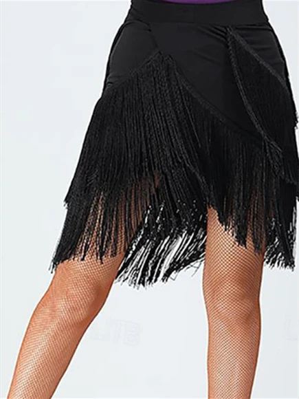Latin Dance Ballroom Dance Skirts Leopard Print Printing Tassel Women's Performance Training High Spandex - Image 5