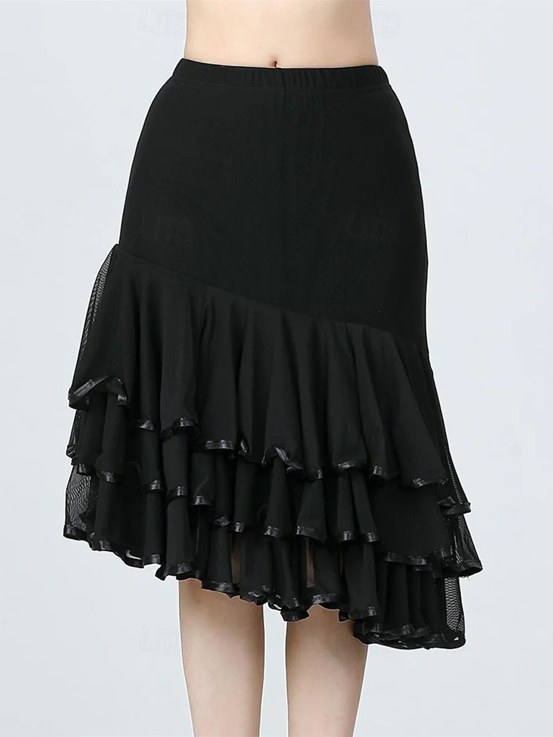 Latin Dance Ballroom Dance Skirts Polyester Tulle Ruffles Pure Color Splicing Women's Performance Training - Image 3