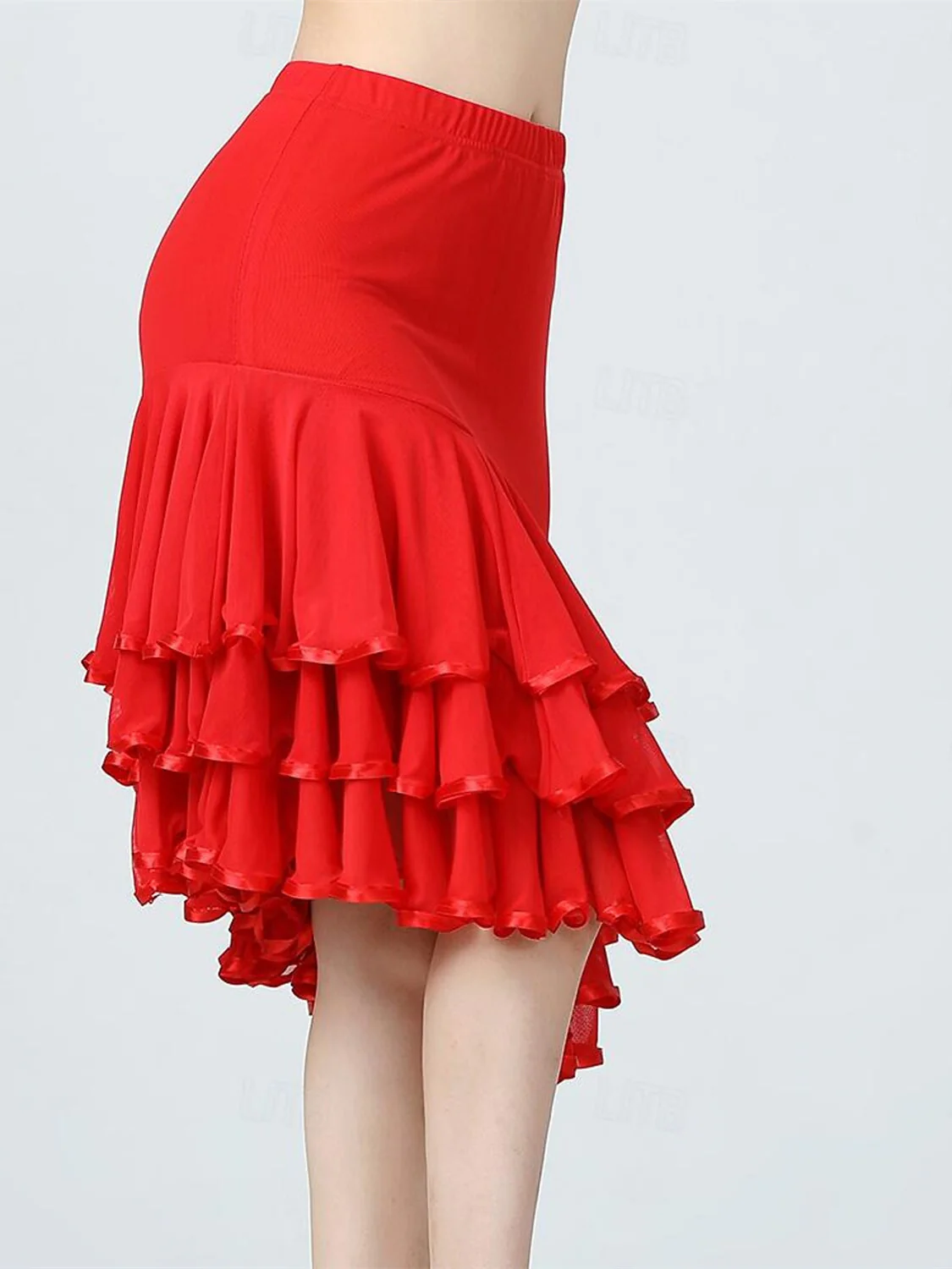 Latin Dance Ballroom Dance Skirts Polyester Tulle Ruffles Pure Color Splicing Women's Performance Training - Image 8