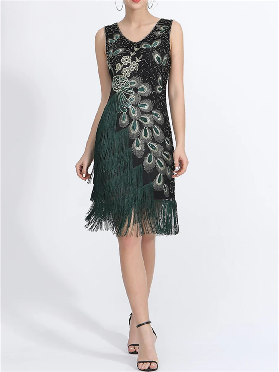 Latin Dance Dress Beading Tassel Sequins Sleeveless Natural Polyester Women's Performance Party - Image 3