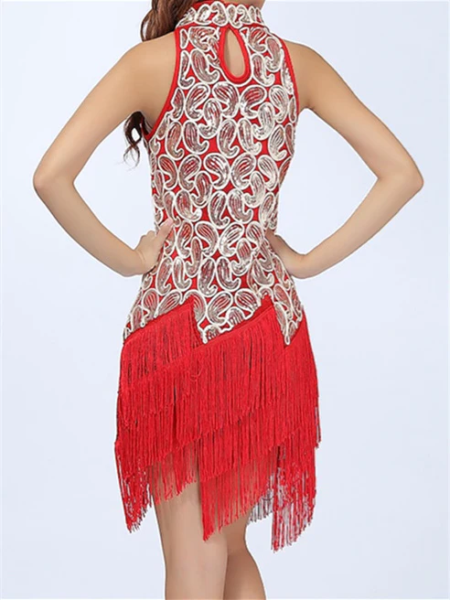 Latin Dance Dress Fringed Paillette Tassel Splicing Women‘s Training Performance High Sleeveless - Image 4