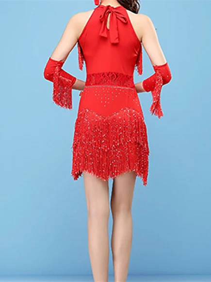 Latin Dance Dress Lace Fringed Tassel Split Joint Women‘s Training Performance Sleeveless - Image 2