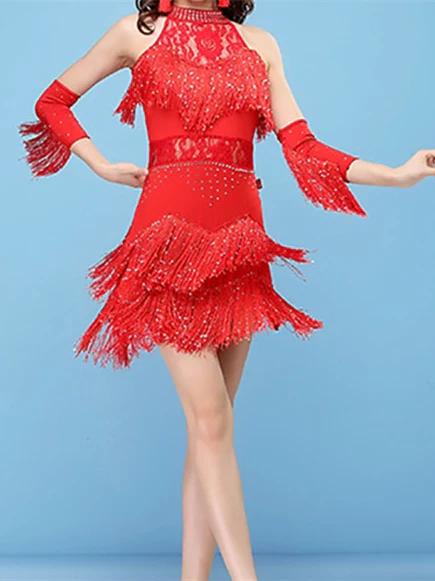 Latin Dance Dress Lace Fringed Tassel Split Joint Women‘s Training Performance Sleeveless - Image 8