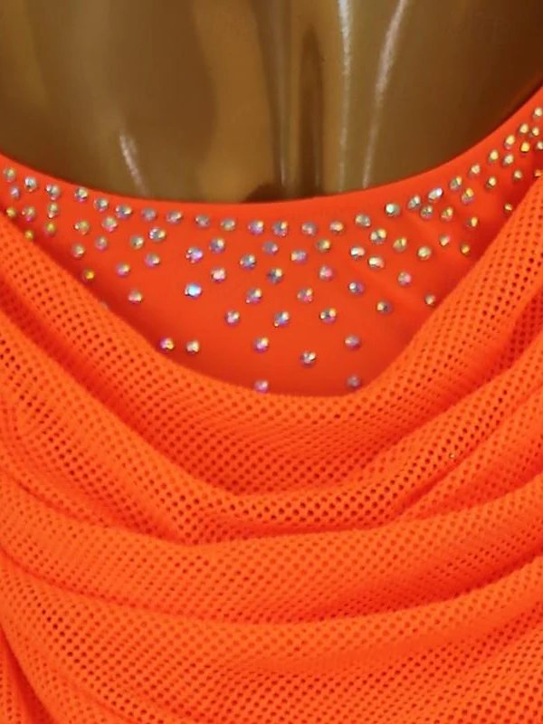 Latin Dance Dress Rhinestone Tassel Women's Performance Sleeveless High Spandex - Image 3