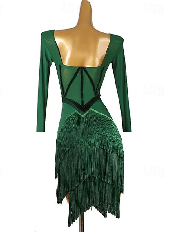 Latin Dance Dress Tassel Women's Performance Training Long Sleeve - Image 4