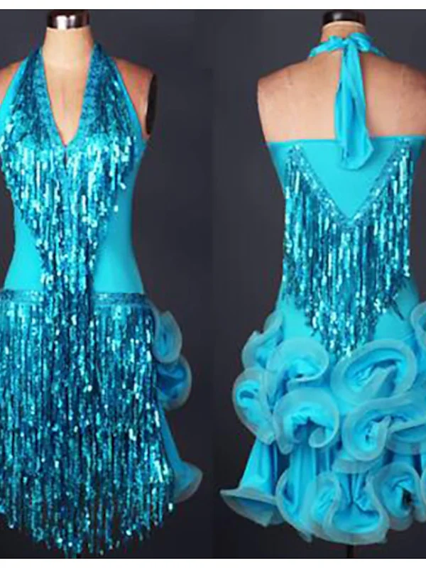 Women's Dancewear Latin Dance Dress Tassel Women's Performance Training Sleeveless Natural Nylon - Image 2