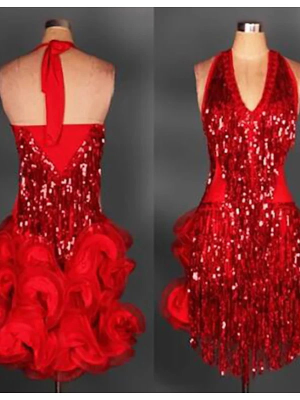 Women's Dancewear Latin Dance Dress Tassel Women's Performance Training Sleeveless Natural Nylon - Image 4
