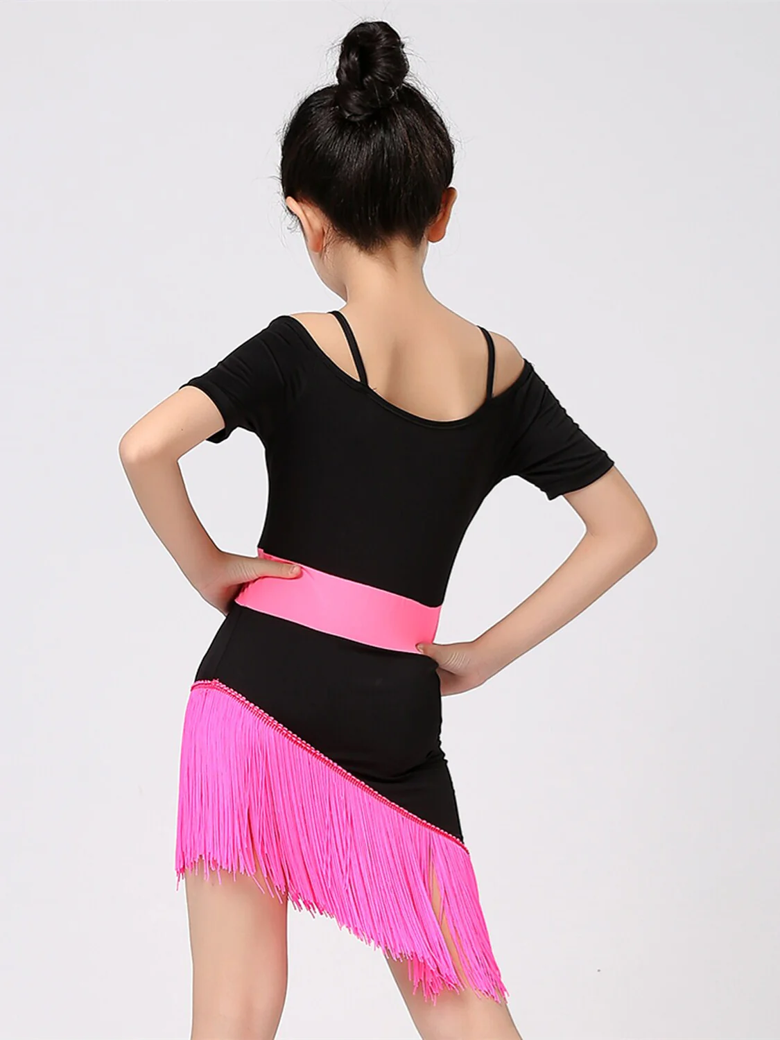 Latin Dance Kids' Dancewear Dress Short Sleeve  Cotton Blend Tassel Splicing Girls' Performance - Image 2