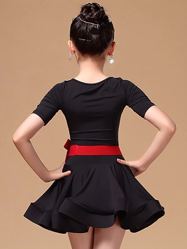 Latin Dance Kids' Dancewear Short Sleeve Cascading Ruffles Girls' Performance Spandex Polyester - Image 2