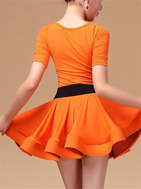 Latin Dance Kids' Dancewear Short Sleeve Cascading Ruffles Girls' Performance Spandex Polyester - Image 3