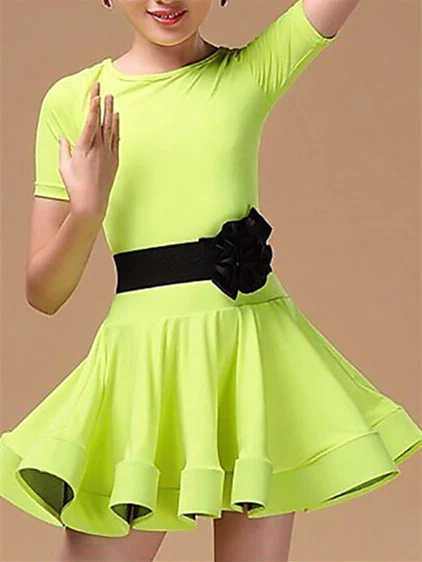 Latin Dance Kids' Dancewear Short Sleeve Cascading Ruffles Girls' Performance Spandex Polyester - Image 4