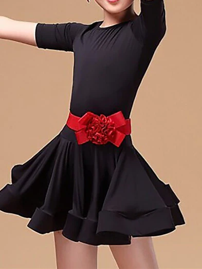 Latin Dance Kids' Dancewear Short Sleeve Cascading Ruffles Girls' Performance Spandex Polyester - Image 6