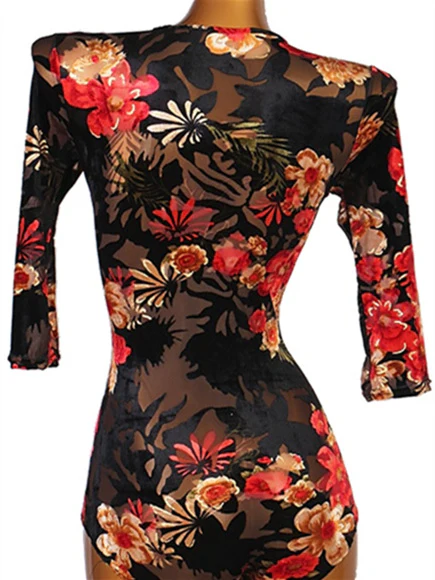 Latin Dance Leotard/Onesie Pattern/Print Women's Performance Half Sleeve Spandex - Image 4