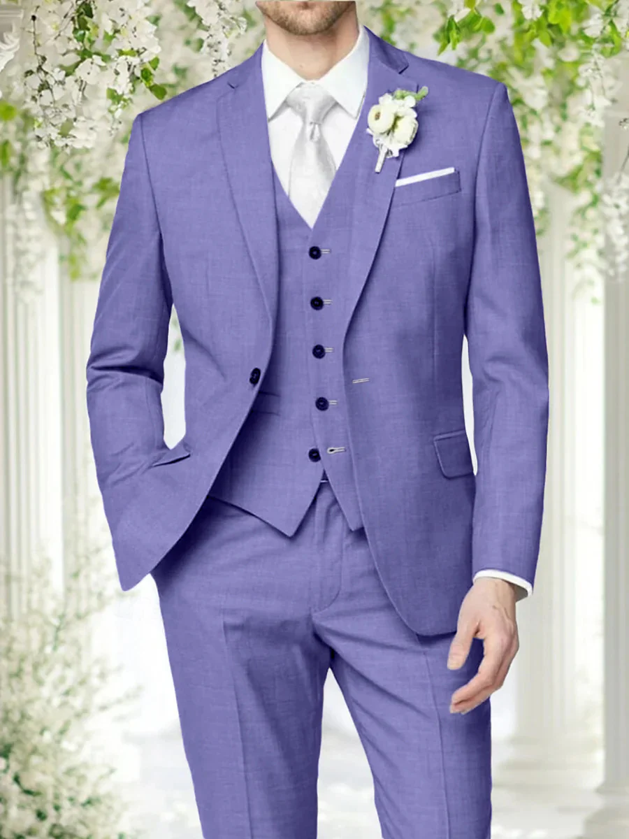 Lilac Men's Formal Notch Tailored Fit Single Breasted One-button Wedding Party Suits - Image 13