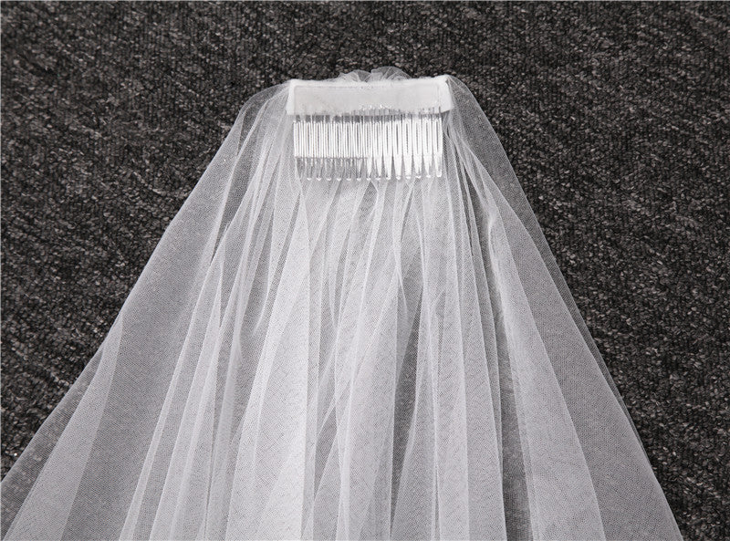 One-tier Long Lace Church Wedding Veils with Appliques - Image 4