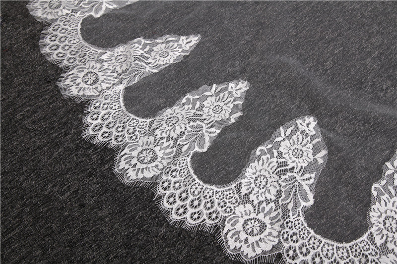One-tier Long Lace Church Wedding Veils with Appliques - Image 7