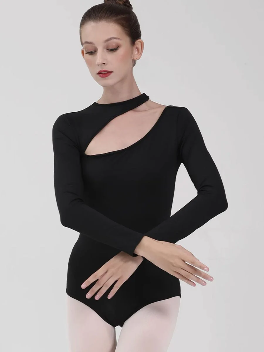 Long Sleeves Ballet Halter Black Yoga Dance Basic Training Leotard / Onesie