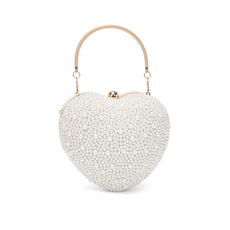 Luxurious PU Minimalist Heart Wedding Party Clutch Bag with Pearls - Image 3