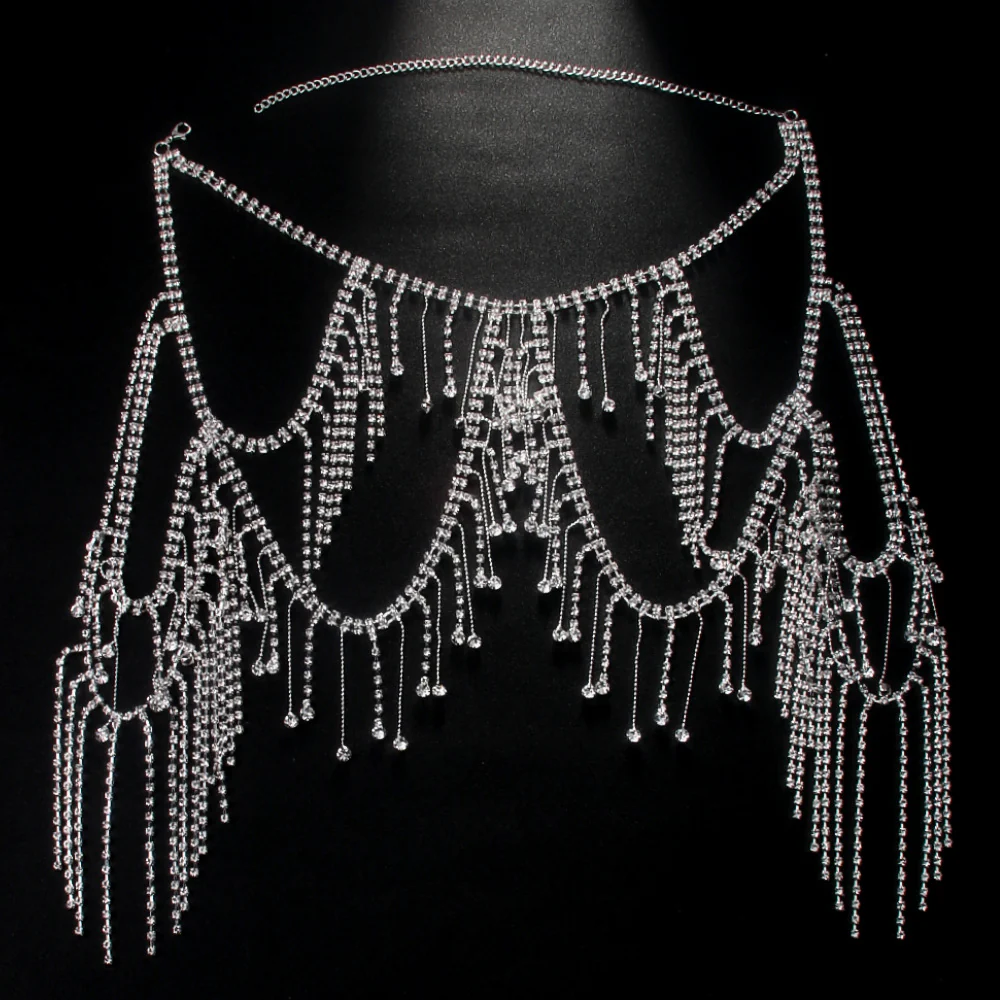 Luxury Elegant Rhinestone Tassel Body Chain Dress Accessories - Image 2