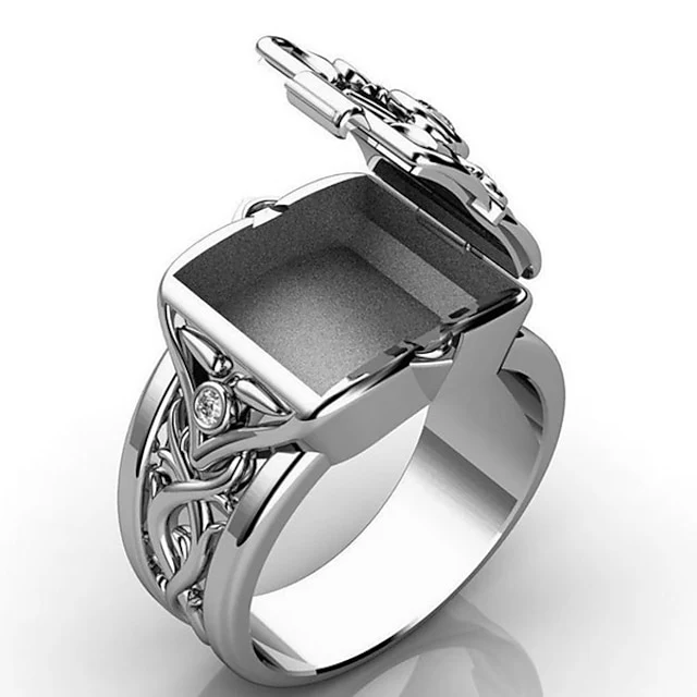 Men‘s Ring with Secret Compartment Mini Clamshell Storage Box - Image 3
