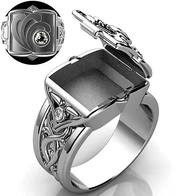 Men‘s Ring with Secret Compartment Mini Clamshell Storage Box - Image 4