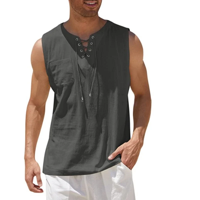 Men's 17th Century  Pirate Knight Ritter Viking Drawstring Halloween Masquerade Casual Daily Shirt - Image 6