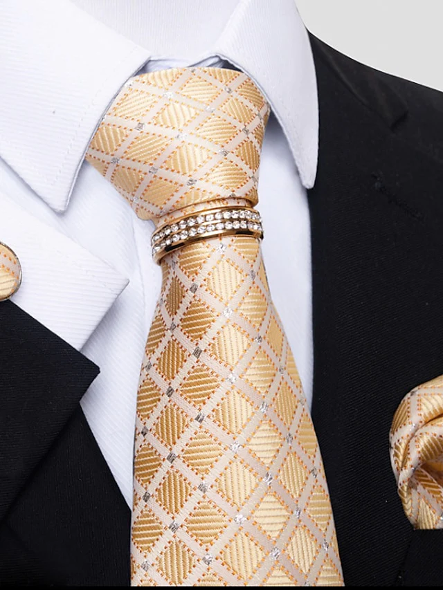 Men's Basic Ties Solid Color Light Yellow White Dark Red with Rhinestone - Image 10