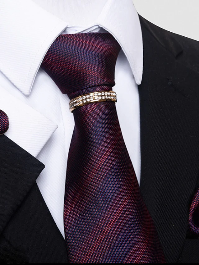Men's Basic Ties Solid Color Light Yellow White Dark Red with Rhinestone - Image 11