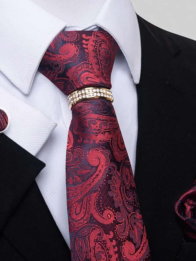 Men's Basic Ties Solid Color Light Yellow White Dark Red with Rhinestone - Image 4