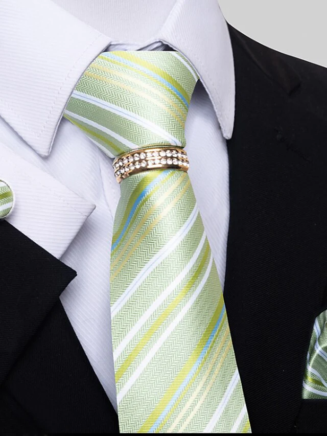 Men's Basic Ties Solid Color Light Yellow White Dark Red with Rhinestone - Image 5
