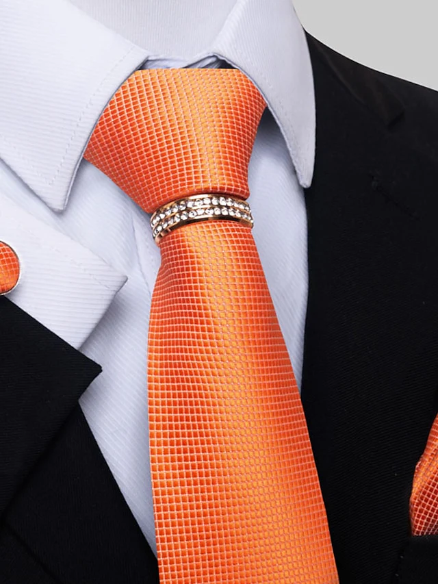 Men's Basic Ties Solid Color Light Yellow White Dark Red with Rhinestone - Image 6