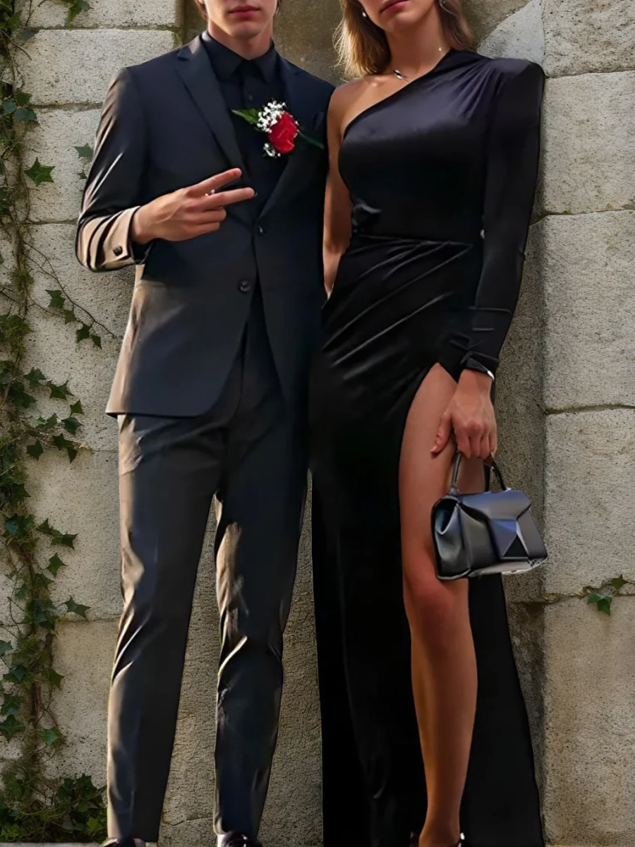 Men's Black Single Breasted Two-buttons Notched Lapel Wedding Prom Party Suits - Image 2