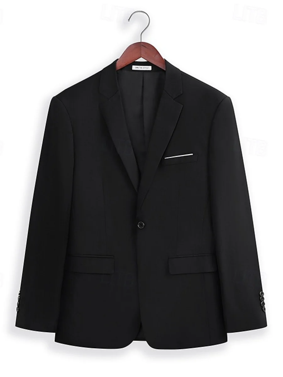 Men's Black Single Breasted Two-buttons Notched Lapel Wedding Prom Party Suits - Image 3