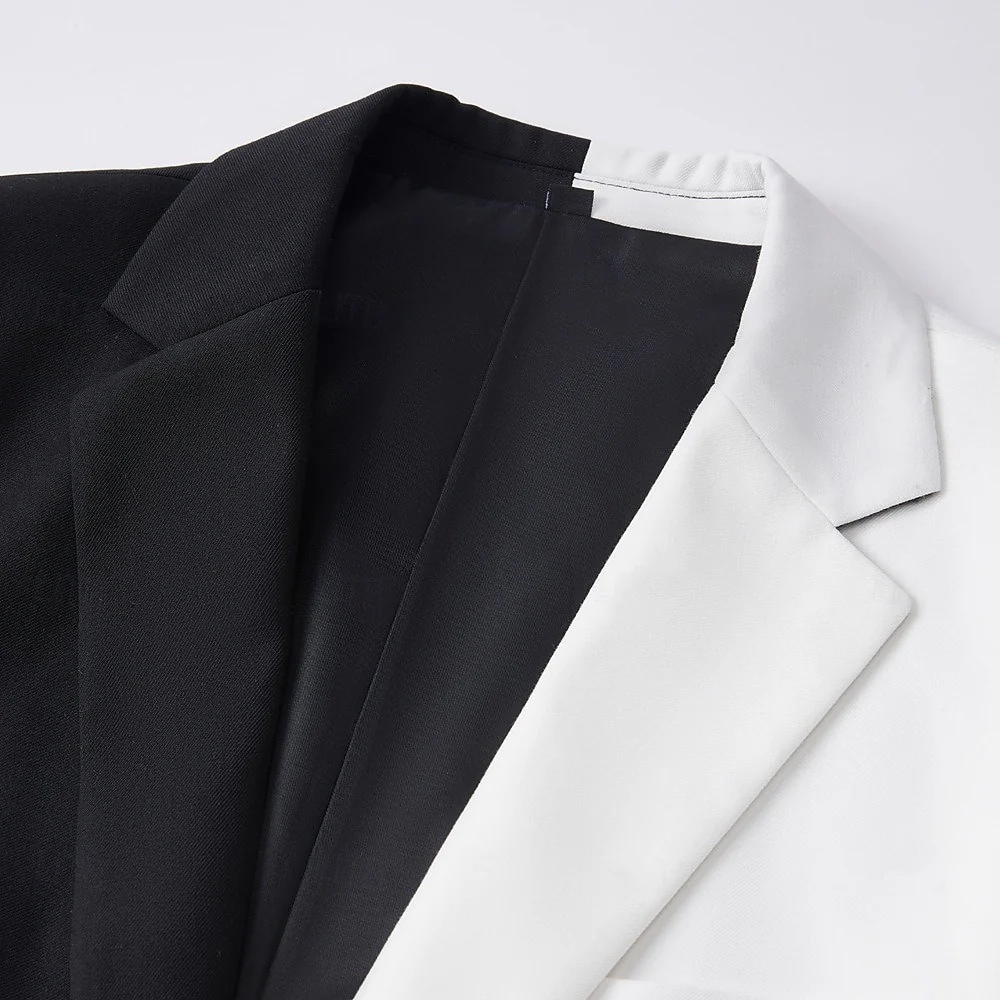 Men's Black White PatchworkPunk Fashion Standard Fit Single Breasted Party Prom Suits 2 Piece - Image 3