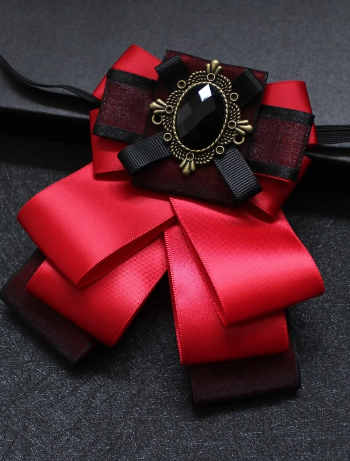 Men's Bow Tie Solid Color Black Yellow Red with Rhinestone - Image 3