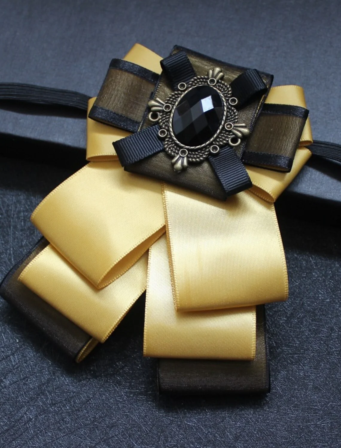 Men's Bow Tie Solid Color Black Yellow Red with Rhinestone - Image 5