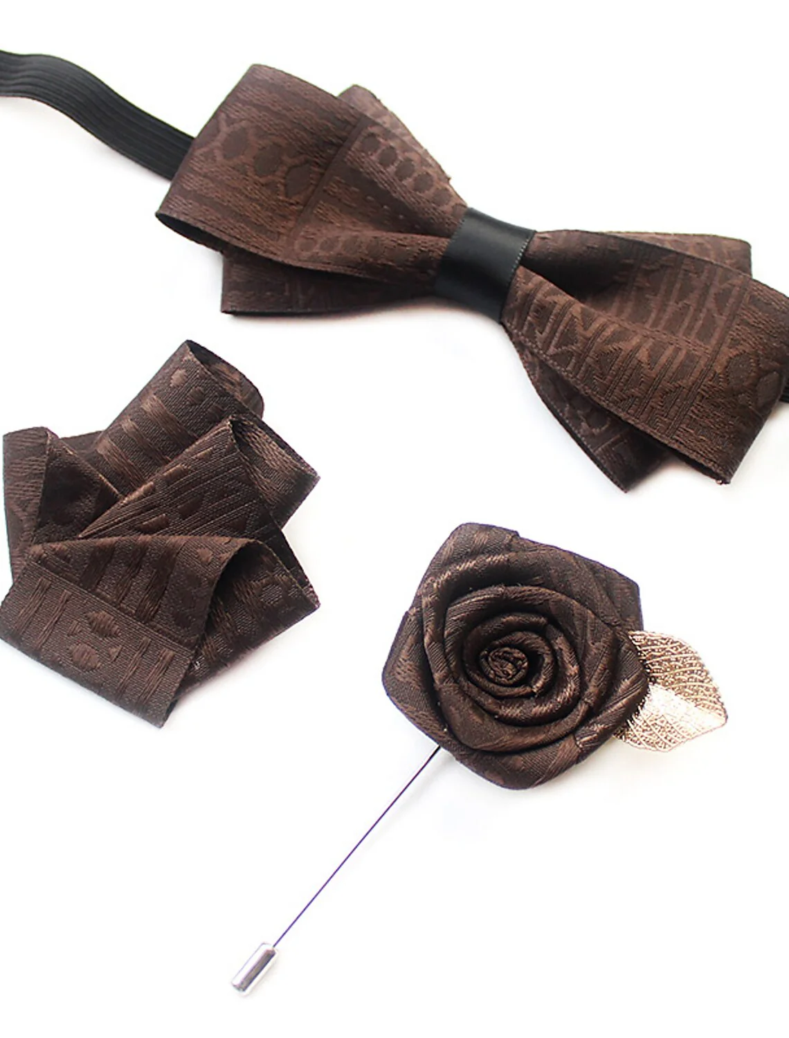 Men's Bow Tie Solid Color Black Yellow Wine Set - Image 2
